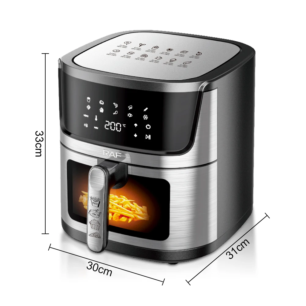RAF Digital Air Fryer 9L – 1950W Power, 360° Hot Air Circulation, Touchscreen | Oil-Free Healthy Cooking, Stainless Steel R5395
