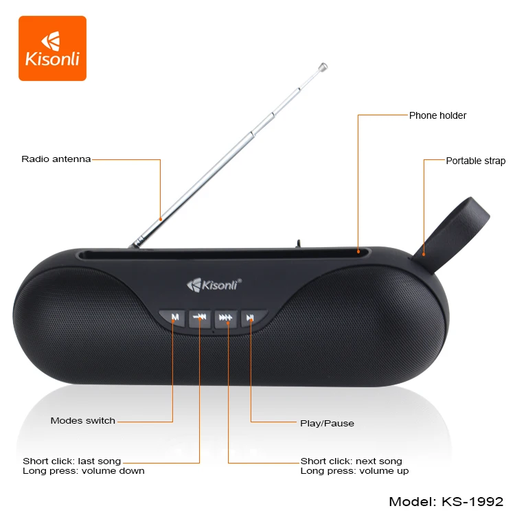 Kisonli KS1992 Wireless Bluetooth Loud Speaker USB, SD, FM, Black