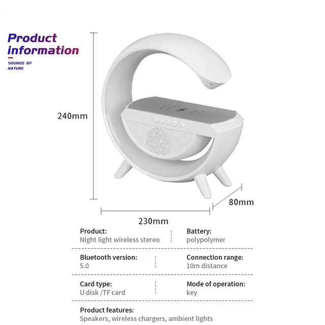 Wireless Charging Bedside LED Night Light, Bluetooth Speaker Lamp BT2301