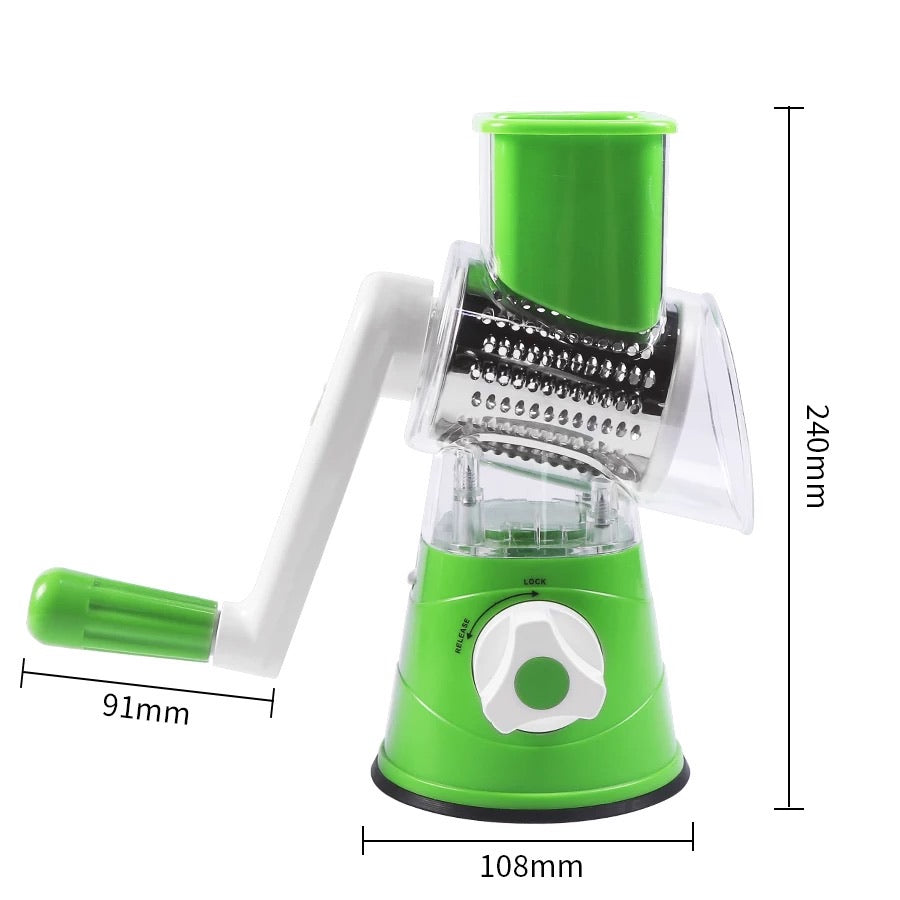 3-in-1 Drum Vegetable Cutter & Rotary Cheese Grater – Multifunctional Slicer with 3 Stainless Steel Blades for Vegetables, Fruits & Cheese