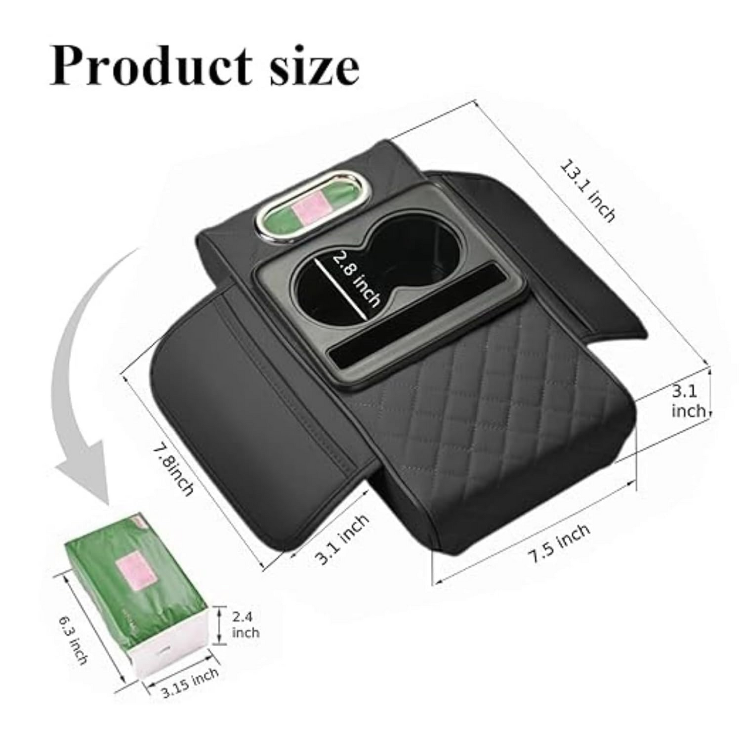 5-in-1 Car Center Console Armrest Cushion with Cup Holder Tissue Box Organizer Bag