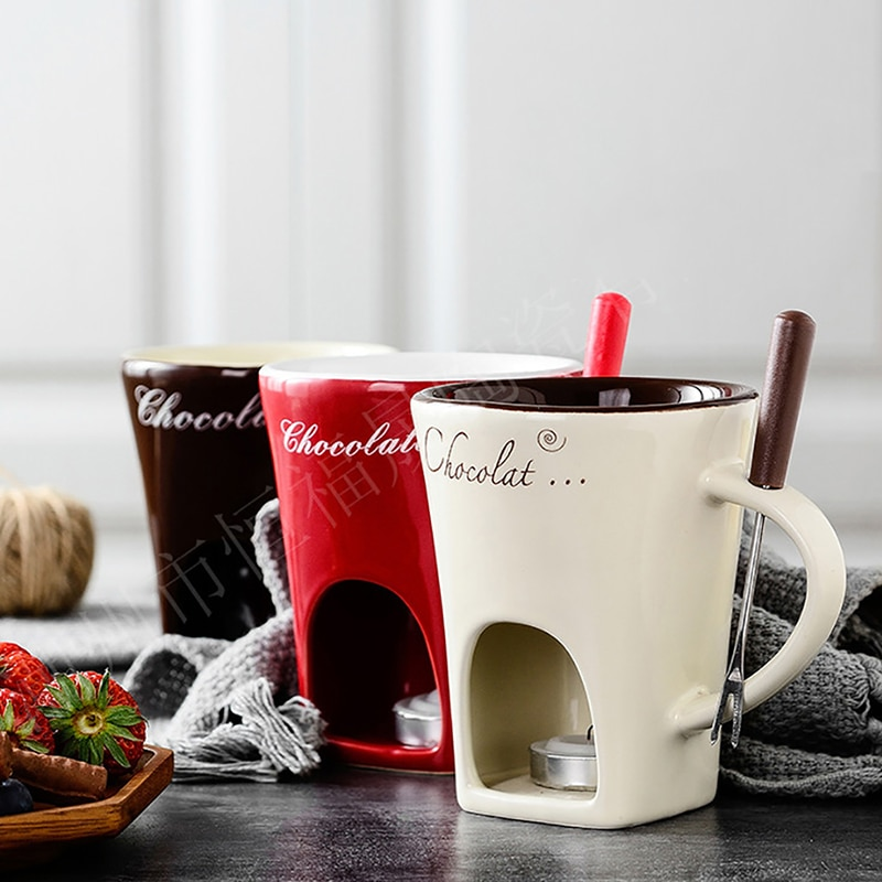 Chocolate Melting Cup with Fork, perfect for melting chocolate and cheese
