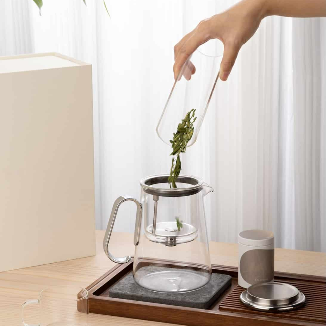Luxury Large Glass Tea cup pot with One-Click Filter