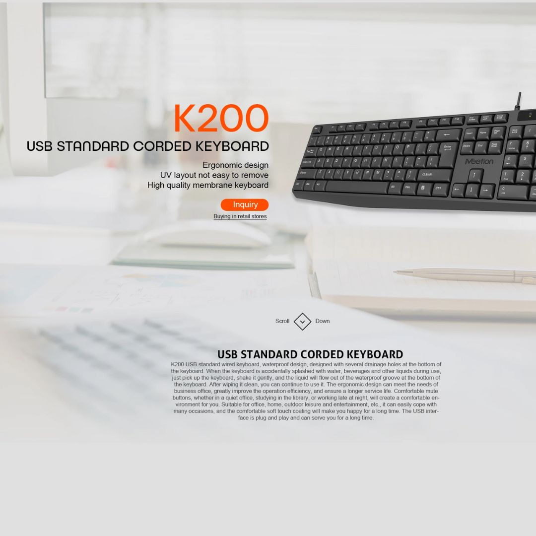 Meetion MT-K200 Economical Universal Waterproof 104 Keys USB Wired Office Keyboard