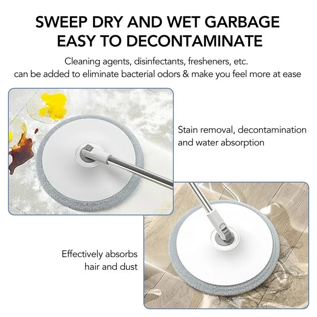 Microfiber Floor Mop and Bucket Set – 180° Rotating Mop Head with Round Bucket & Adjustable Handle