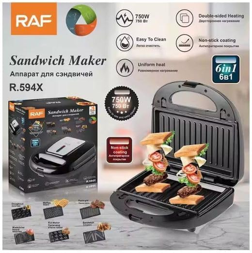 RAF 750W 6 IN 1 SANDWICH MAKER R594X