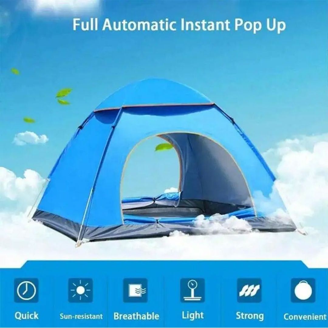 Automatic Pop-Up Tent – Double Door, Single Layer, Waterproof & Windproof for Outdoor Camping with Carry Bag – Green