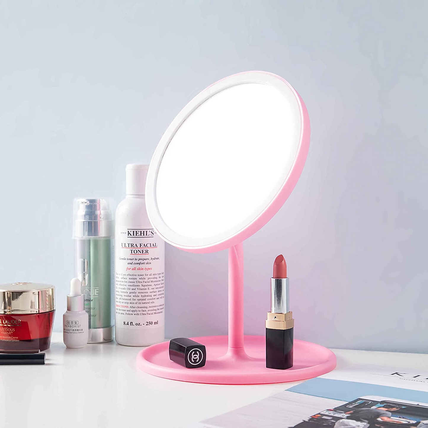 Portable Magnifying Makeup Mirror with Rechargeable LED Lights