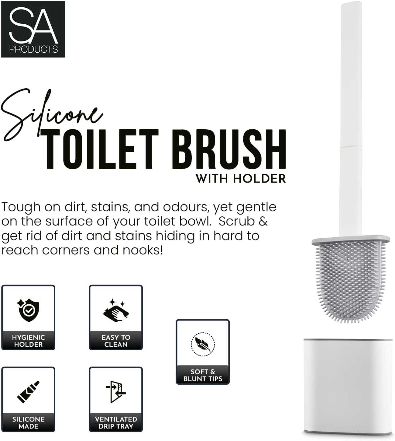 Silicone Toilet Brush Set - Bendable Deep Cleaning Feature