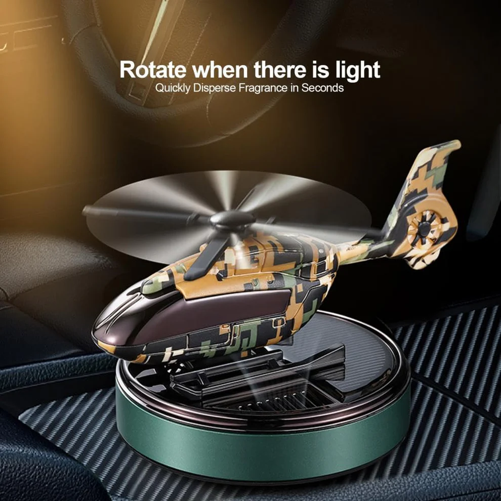 Solar Powered Helicopter Car Air Freshener  Rotating Aromatherapy Diffuser for Car, Home & Office