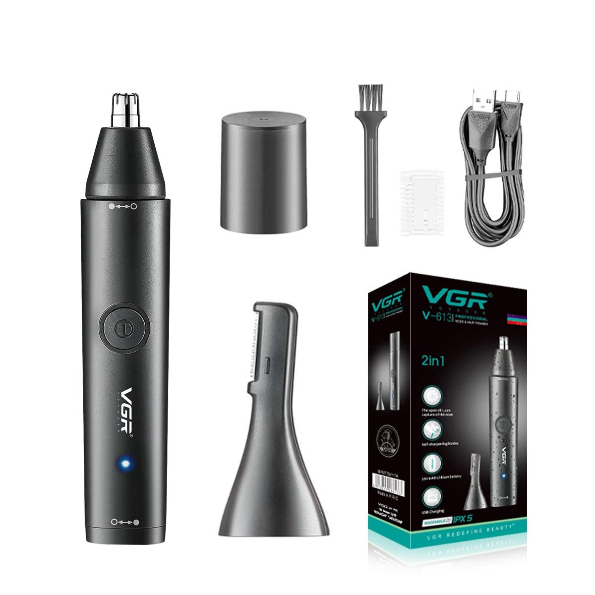 VGR V613 Ear, Nose & Eyebrow Trimmer – USB Rechargeable, Nose Clippers & Facial Grooming Tool