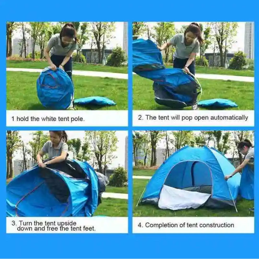 Automatic Pop-Up Tent – Double Door, Single Layer, Waterproof & Windproof for Outdoor Camping with Carry Bag – Green