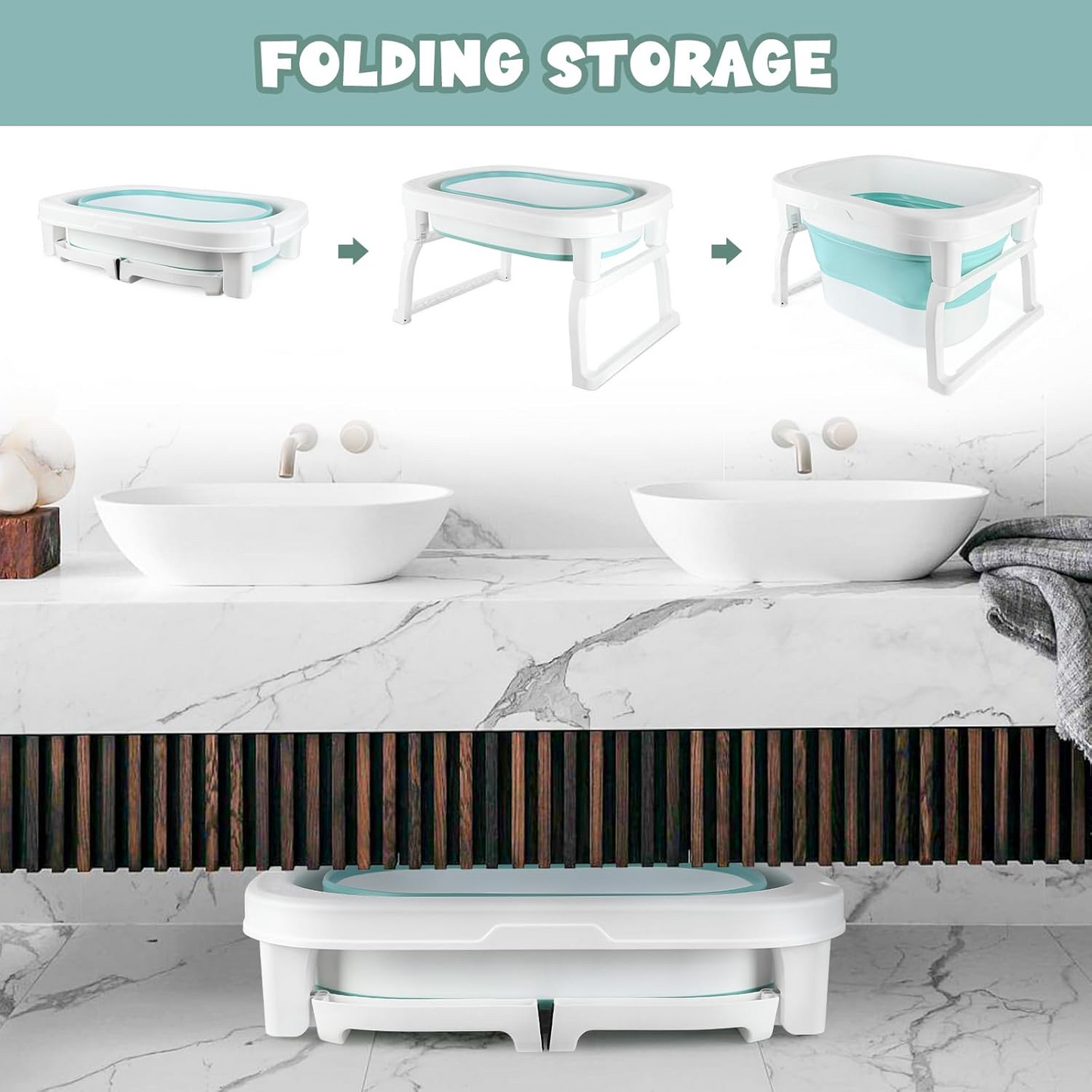 Foldable Baby Bath Tub with Bath Seat and Non-Slip Holder for Safety
