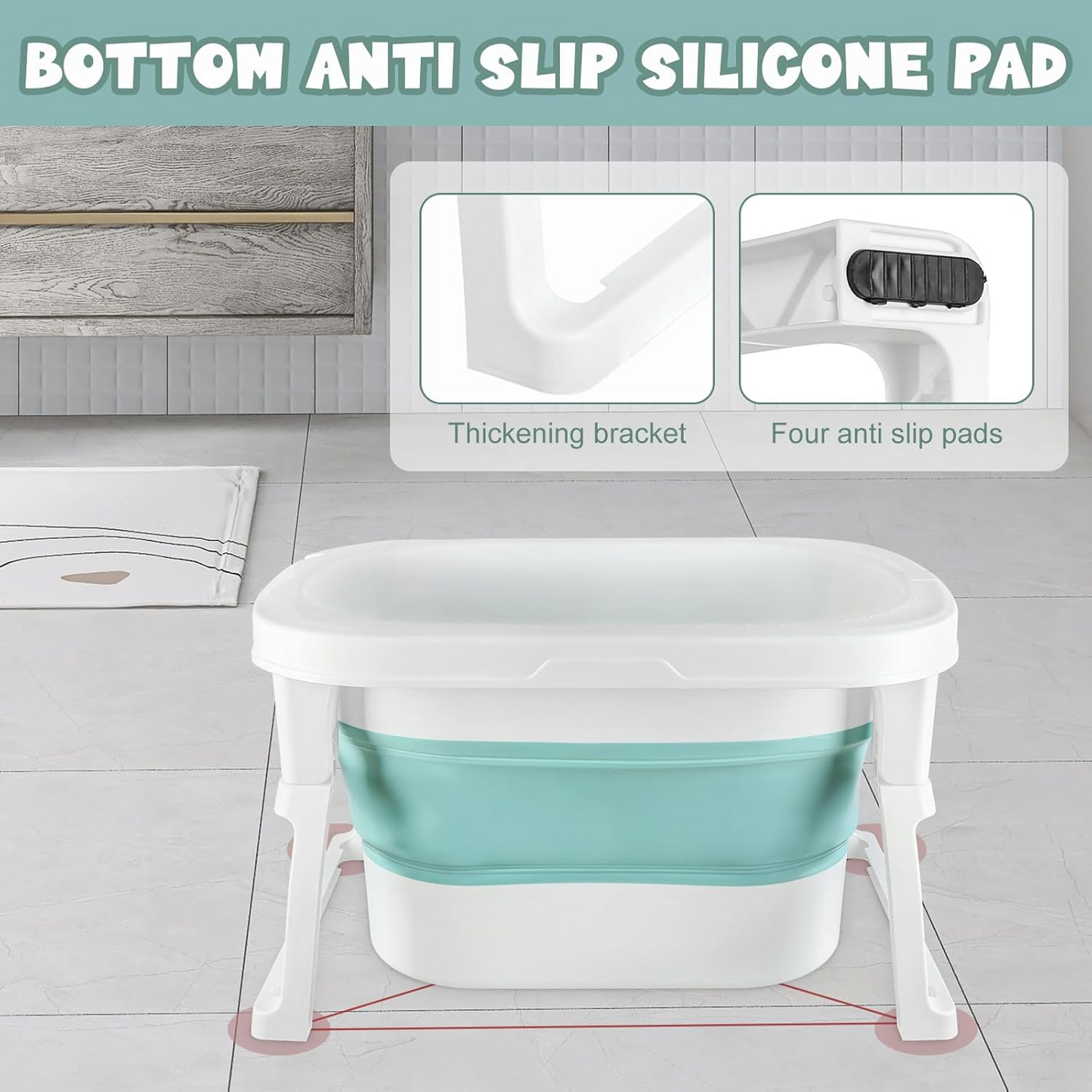 Foldable Baby Bath Tub with Bath Seat and Non-Slip Holder for Safety