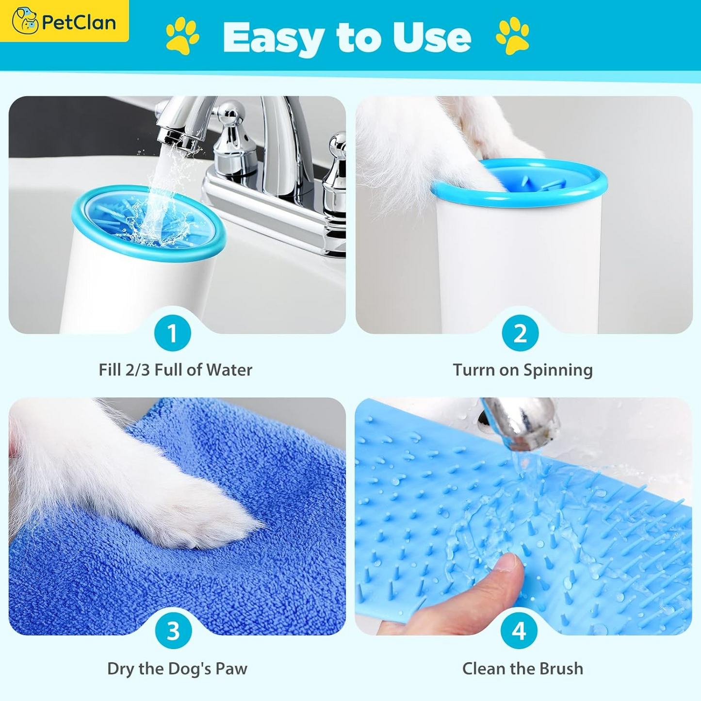 Dog Pet Foot Cleaner Rechargeable Soft Brushes for Small & Medium Dogs