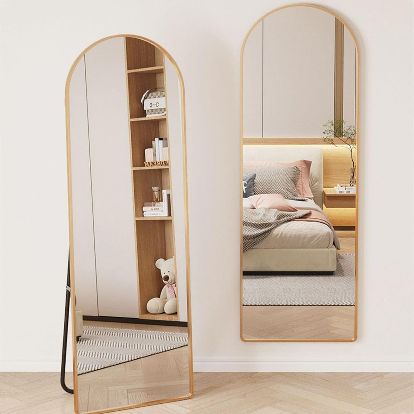 Arched Floor Mirror with Stand – Gold Full Body Dressing Mirror, Leaning or Hanging Wall Mirror
