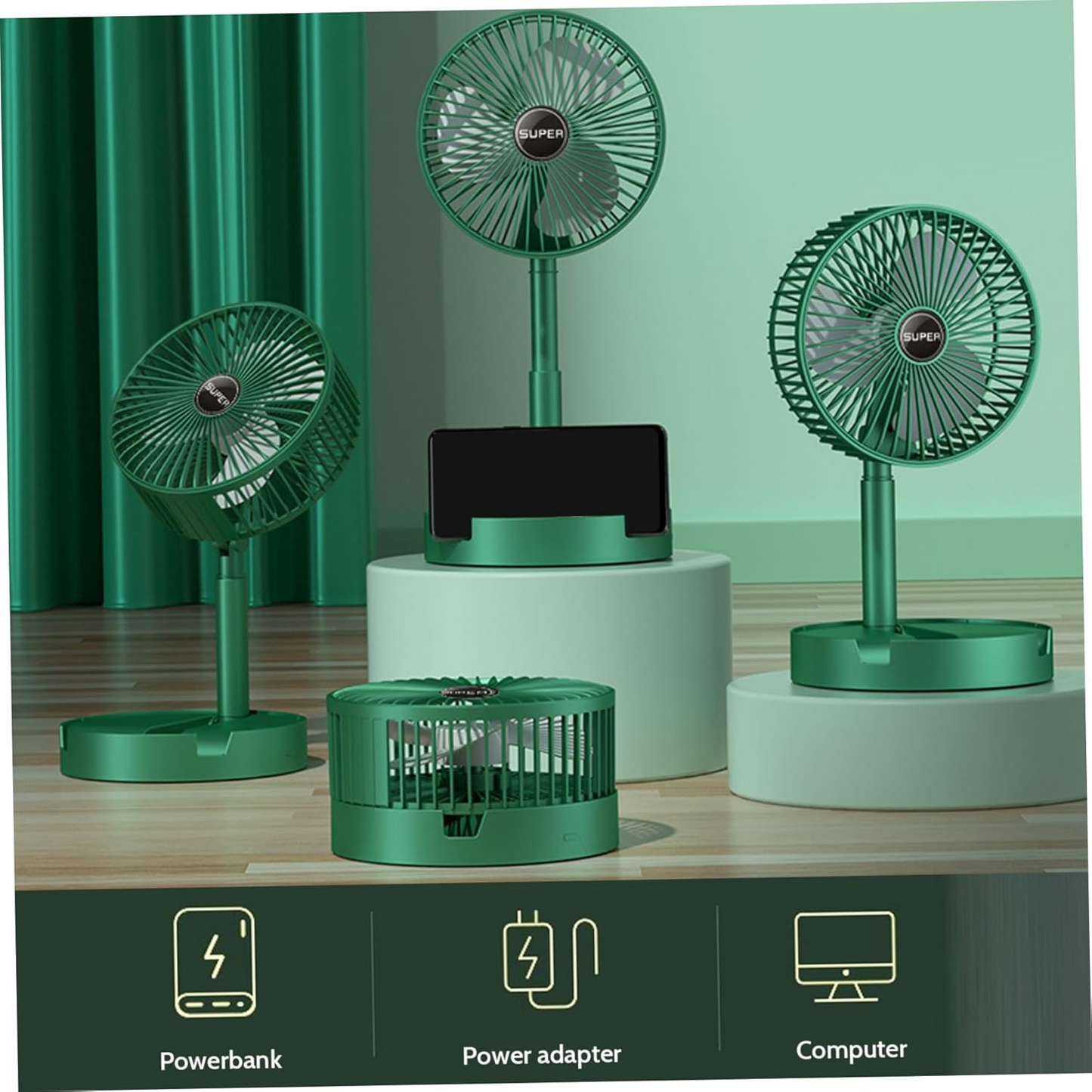 Foldable Desk Fan 3 Speeds, 180° Tilt Adjustable Rechargeable Fan with Low Noise & Long Battery Life