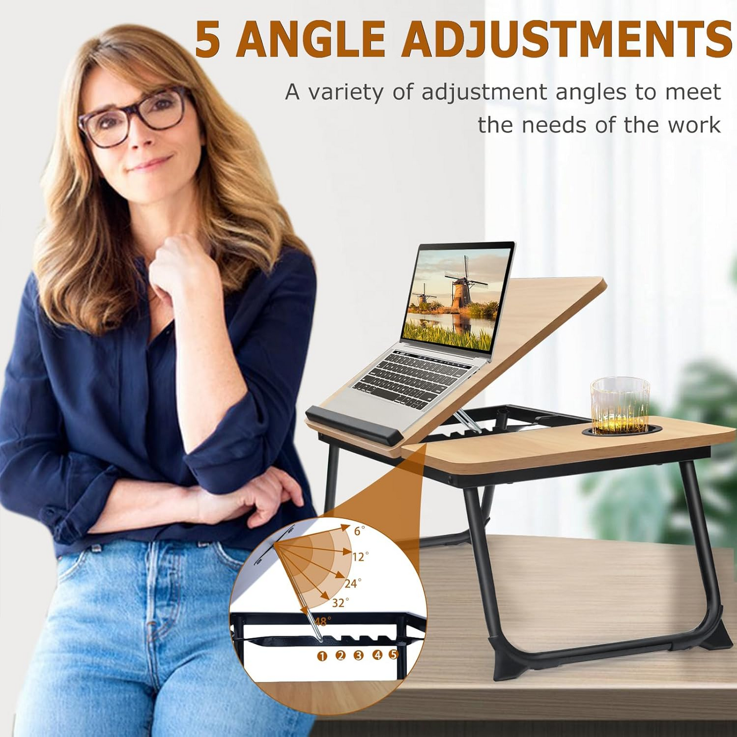 Adjustable Laptop Desk for Bed, Couch & Desk, Multi-Use Laptop Stand with 5 Adjustable Angles