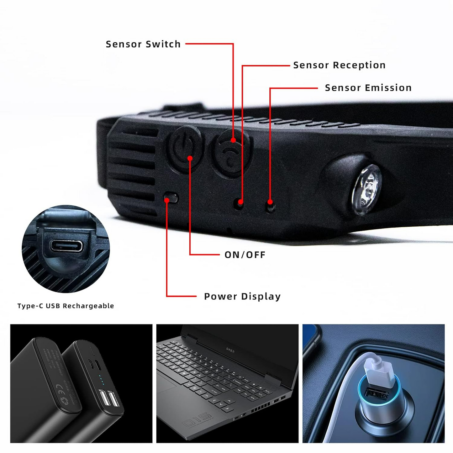 Bright Rechargeable Headlamp Flashlight, 8 Lighting Modes with Motion Sensor Head Lamp