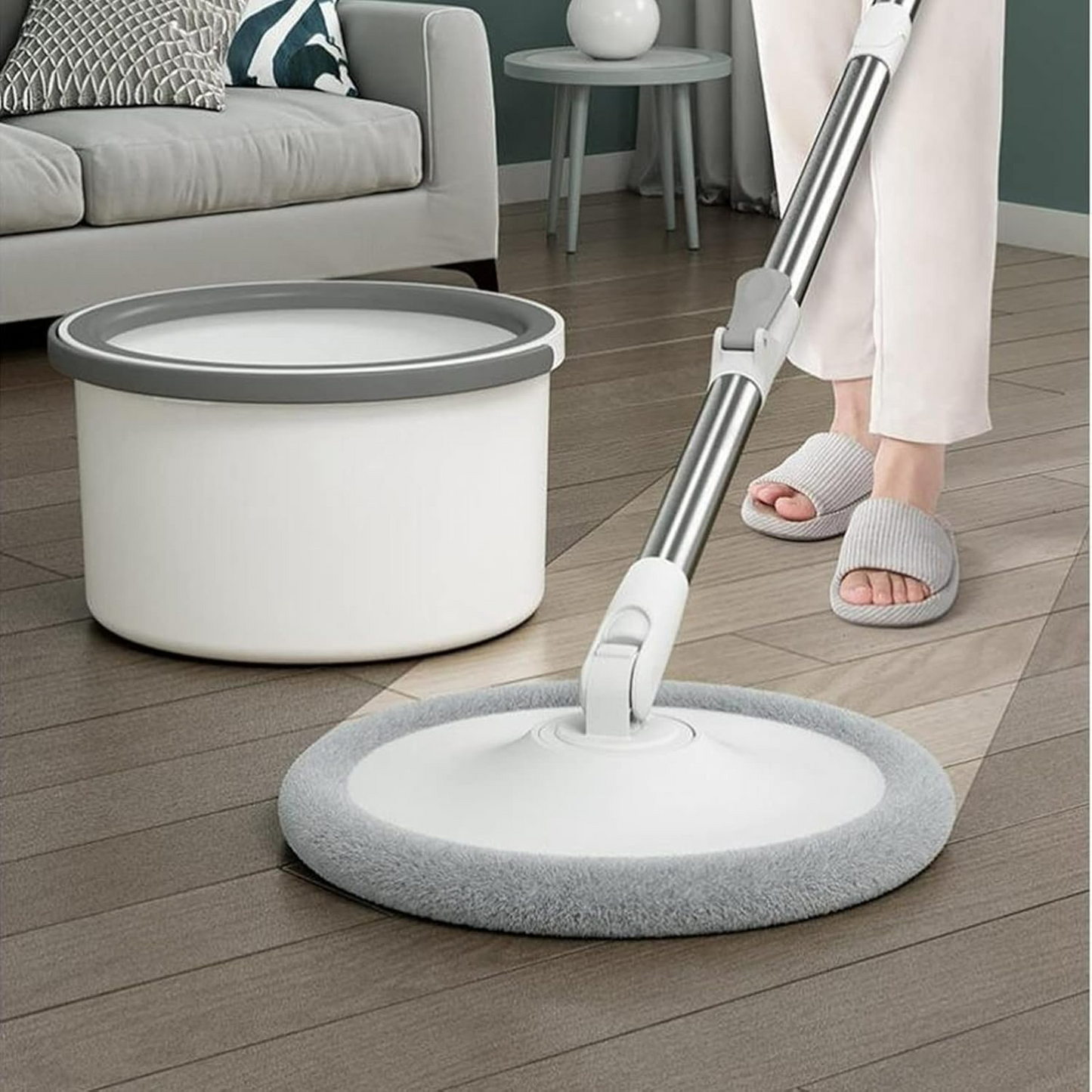 Microfiber Floor Mop and Bucket Set – 180° Rotating Mop Head with Round Bucket & Adjustable Handle