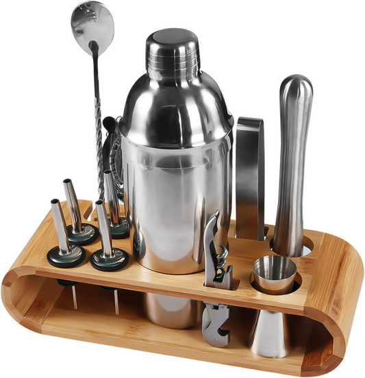 Cocktail Shaker Set Bartender Kit, Bar Set with Bamboo Stand 12 Piece