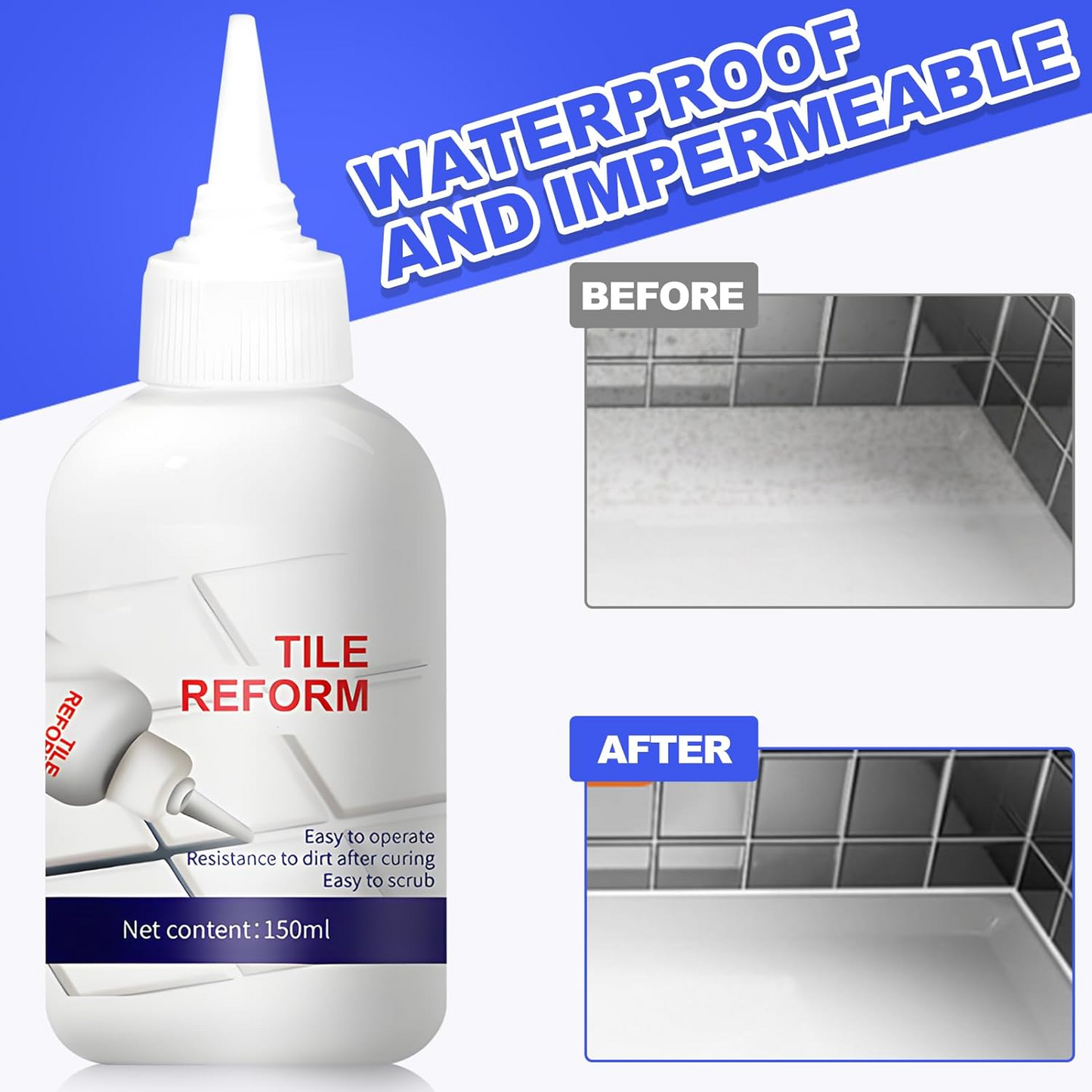 White Tile & Enamel Repair Kit – Waterproof, Quick-Dry with Spatula for Cracks & Scratches