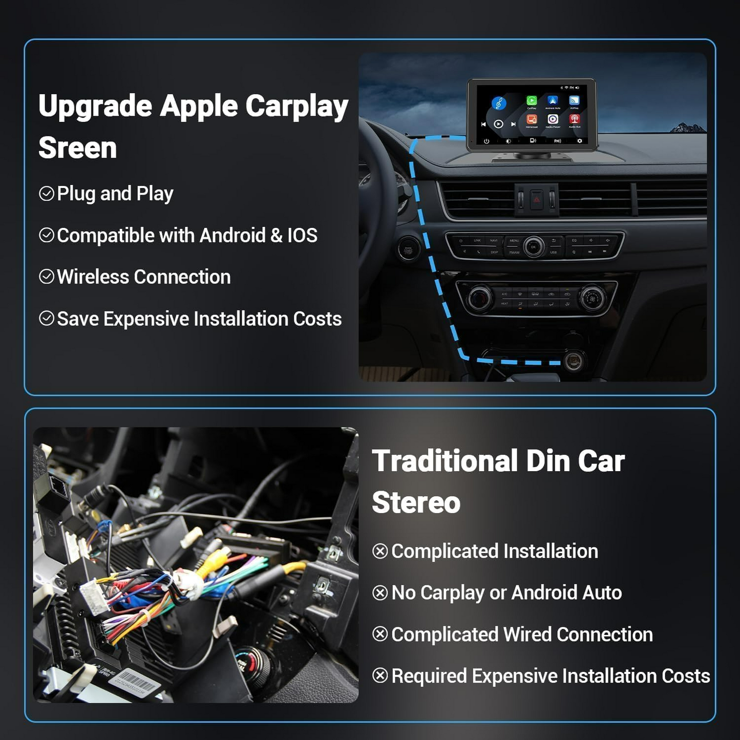 Wireless Car Stereo Apple Carplay AirPlay & Android Auto with Backup Camera