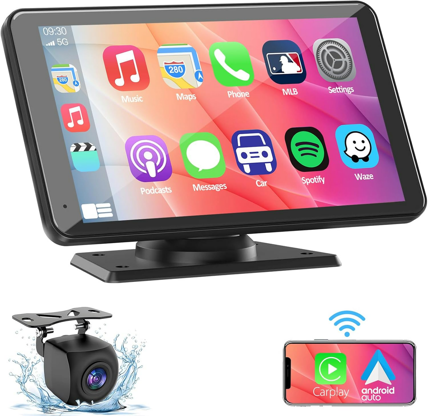 Wireless Car Stereo Apple Carplay AirPlay & Android Auto with Backup Camera