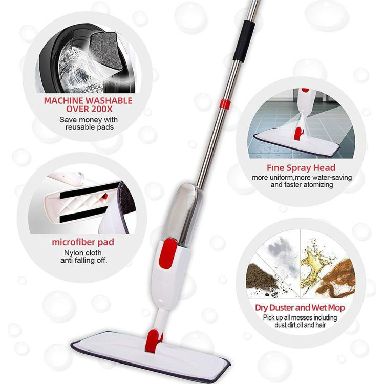 360° Microfiber Spray Mop – Flat, Multi-Surface Floor Cleaner with Refillable Bottle & Washable Pads