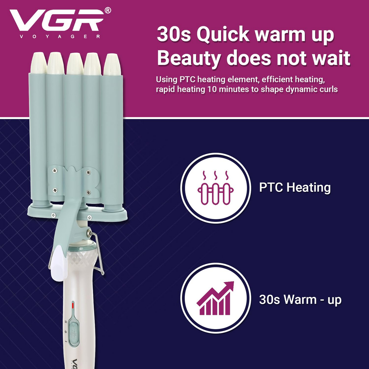 VGR V597, Professional Wavy Hair 5 Barrels Curling Iron