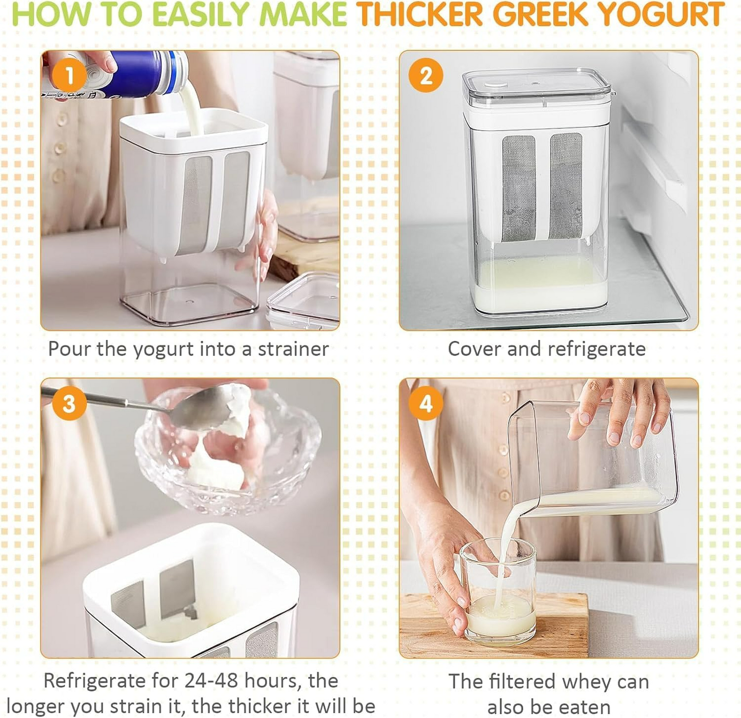 Greek Yogurt Strainer 1100ml – Multi-Purpose Yogurt Maker