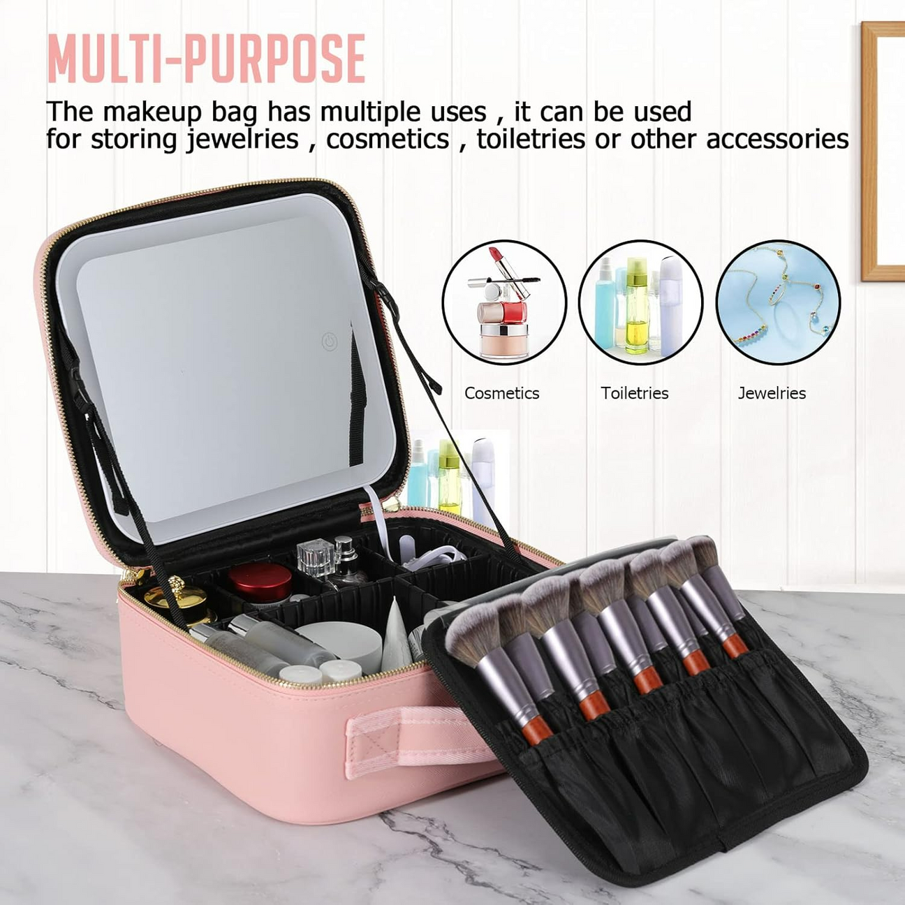 ERL_LB, Adjustable Light Make up Bag with Mirror LED Light