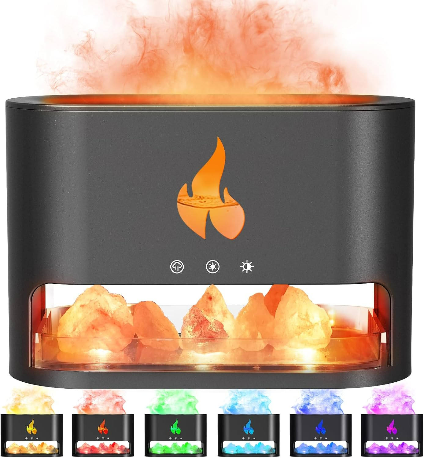 3 in 1 Flame Aroma Diffuser & Himalayan Salt Lamp 250ml Cool Mist Humidifier
