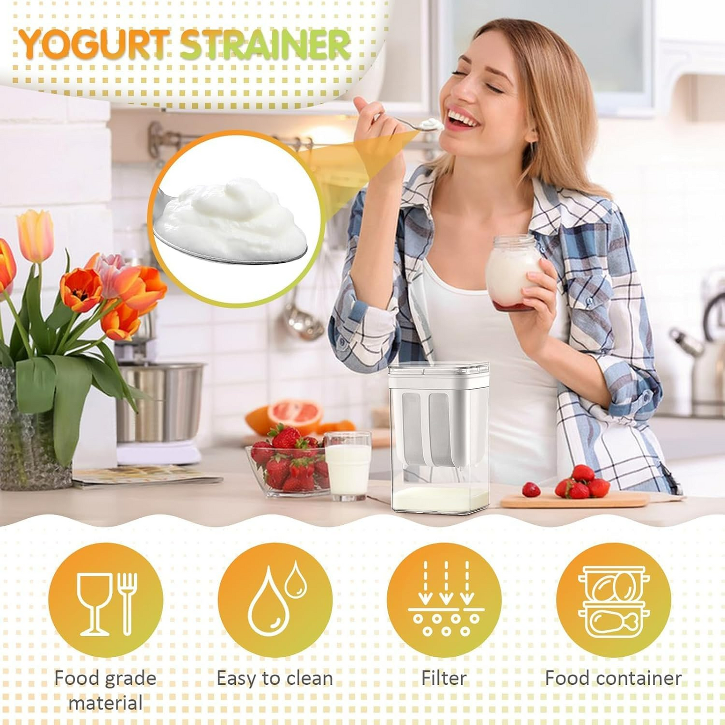 Greek Yogurt Strainer 1100ml – Multi-Purpose Yogurt Maker