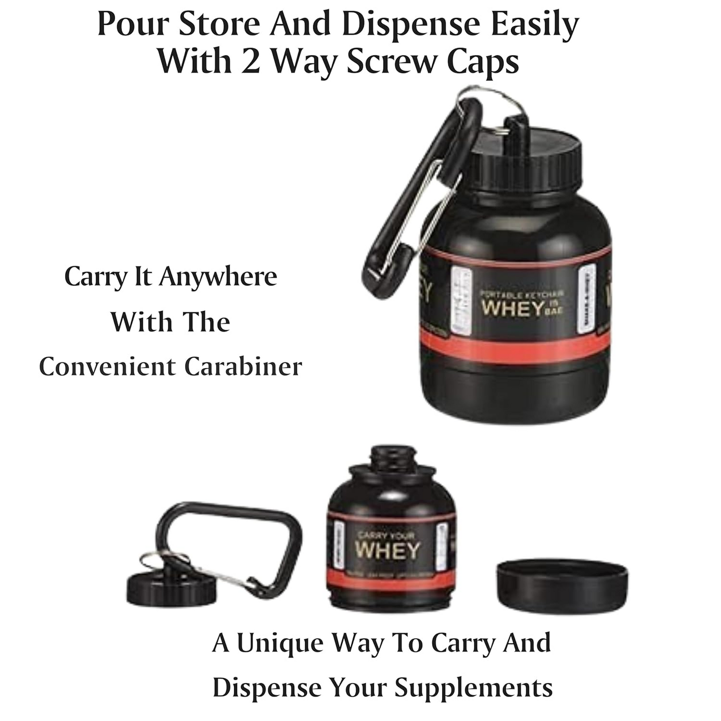 Protein Powder Container – Portable 30ml Supplement Dispenser with Keychain | Easy-to-Use for Gym, Fitness & Travel