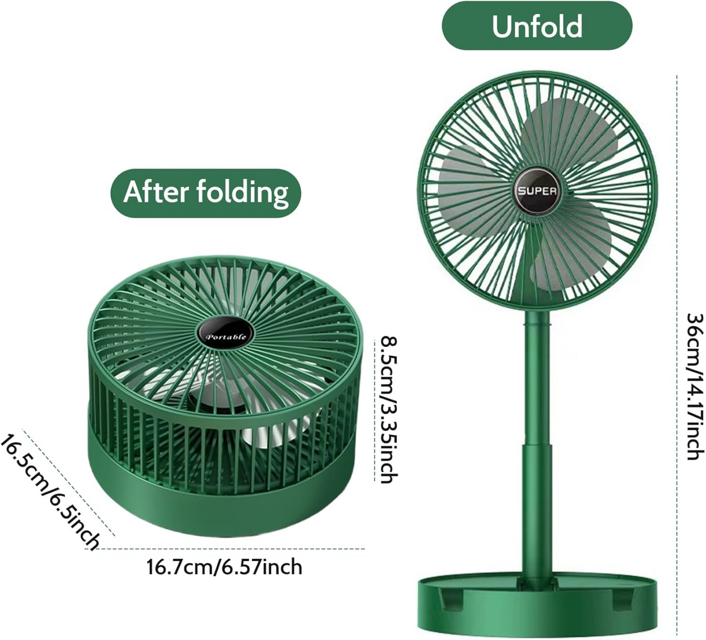Foldable Desk Fan 3 Speeds, 180° Tilt Adjustable Rechargeable Fan with Low Noise & Long Battery Life