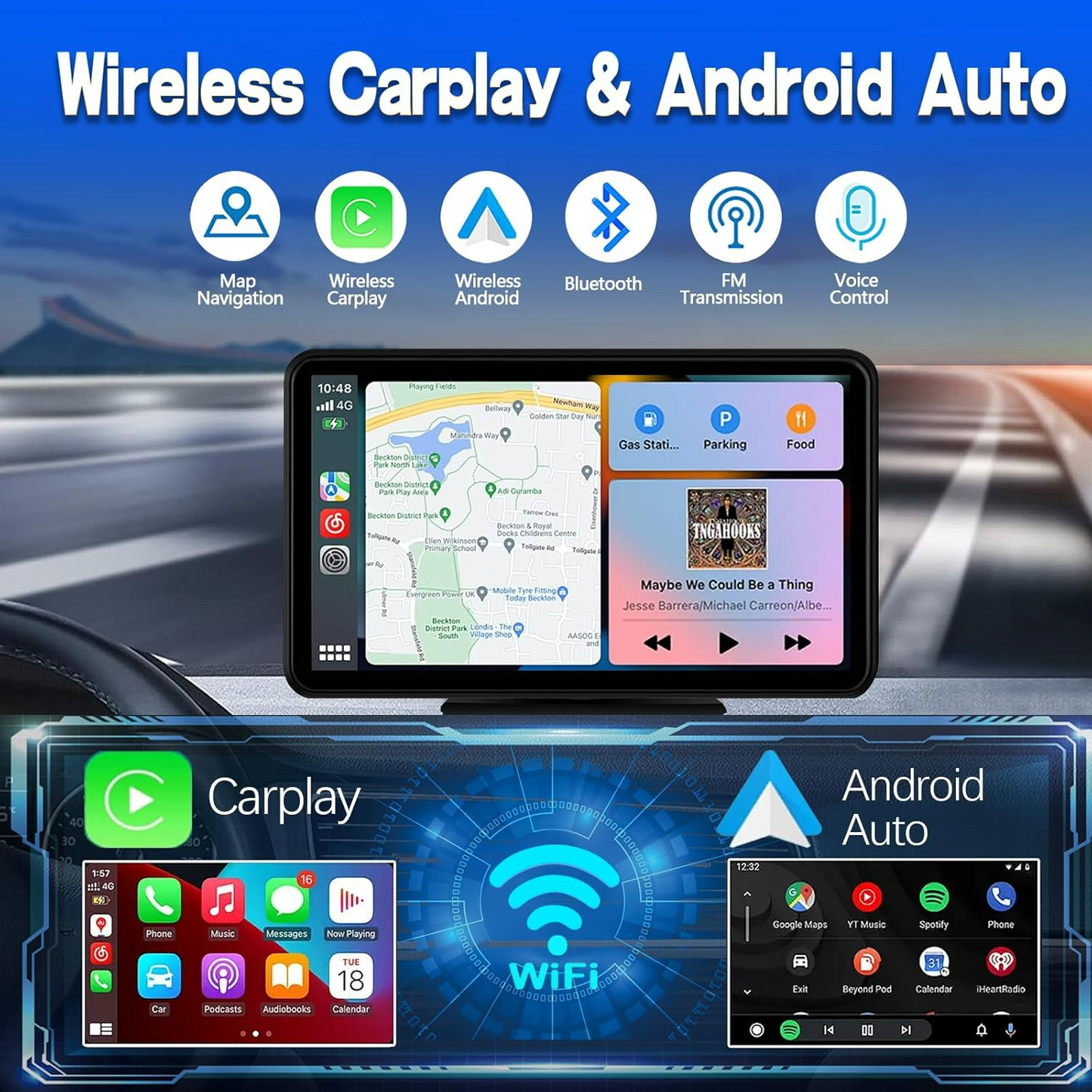 Wireless Car Stereo Apple Carplay AirPlay & Android Auto with Backup Camera
