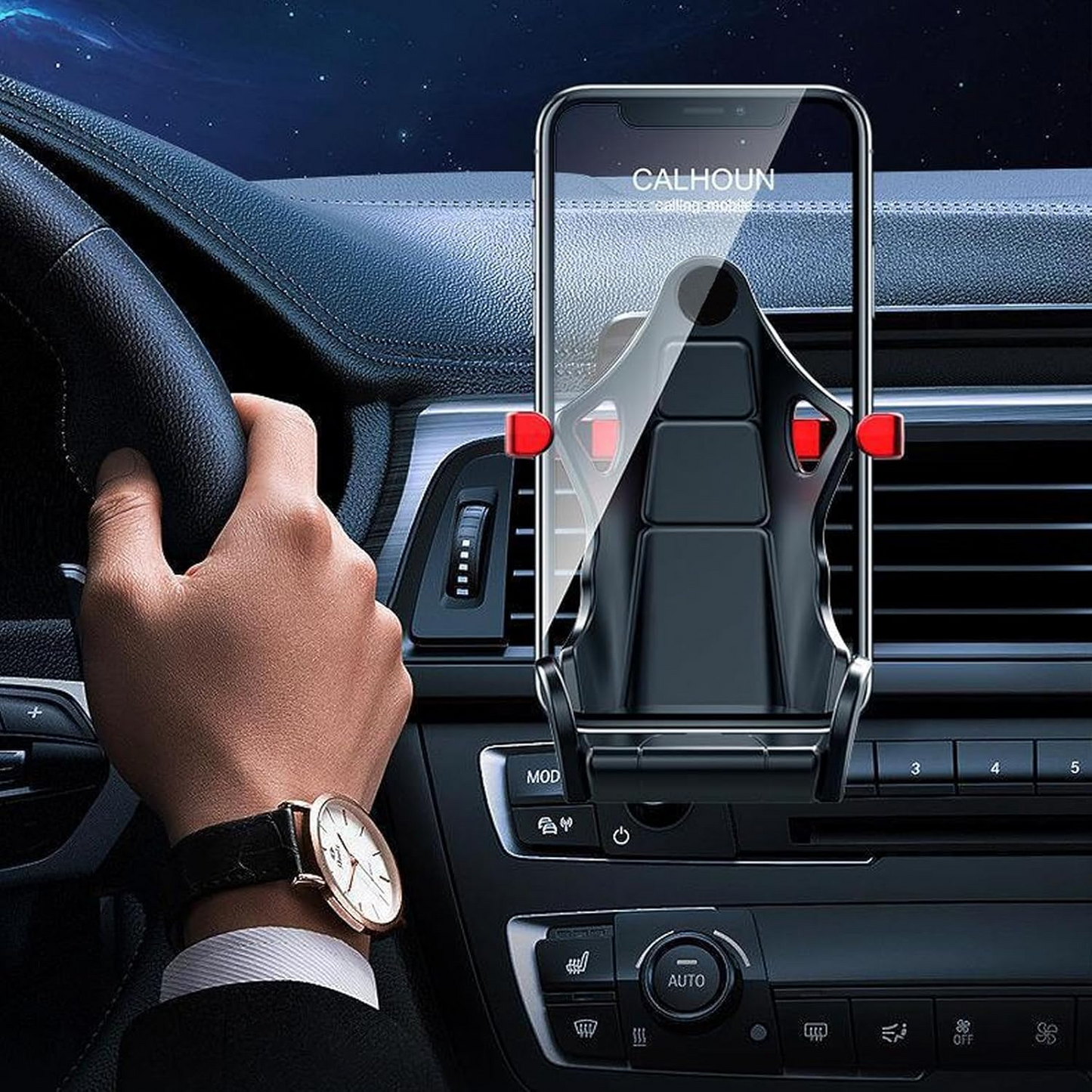 Shiny Carbon Fiber Racing Seat Swiveling Phone Car Holder Air Vent