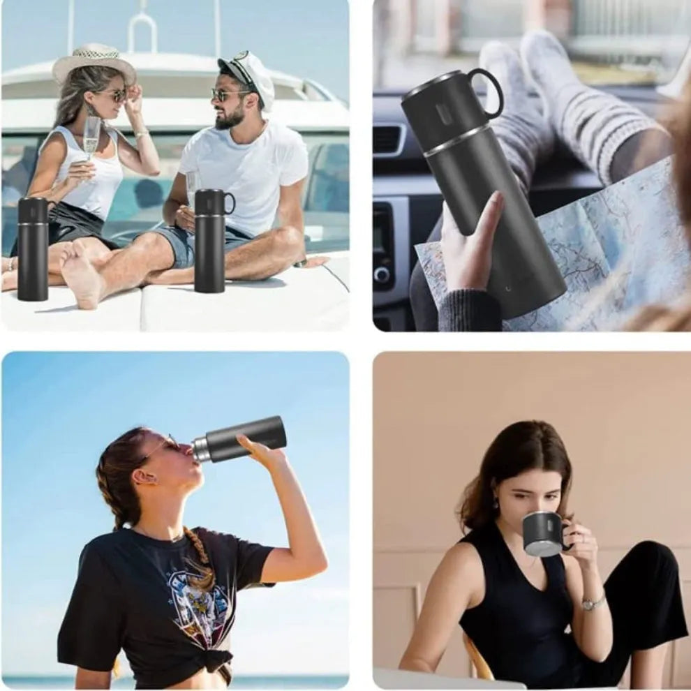 Thermos With Cups Double Wall Stainless Steel 500ml Vacuum Flask