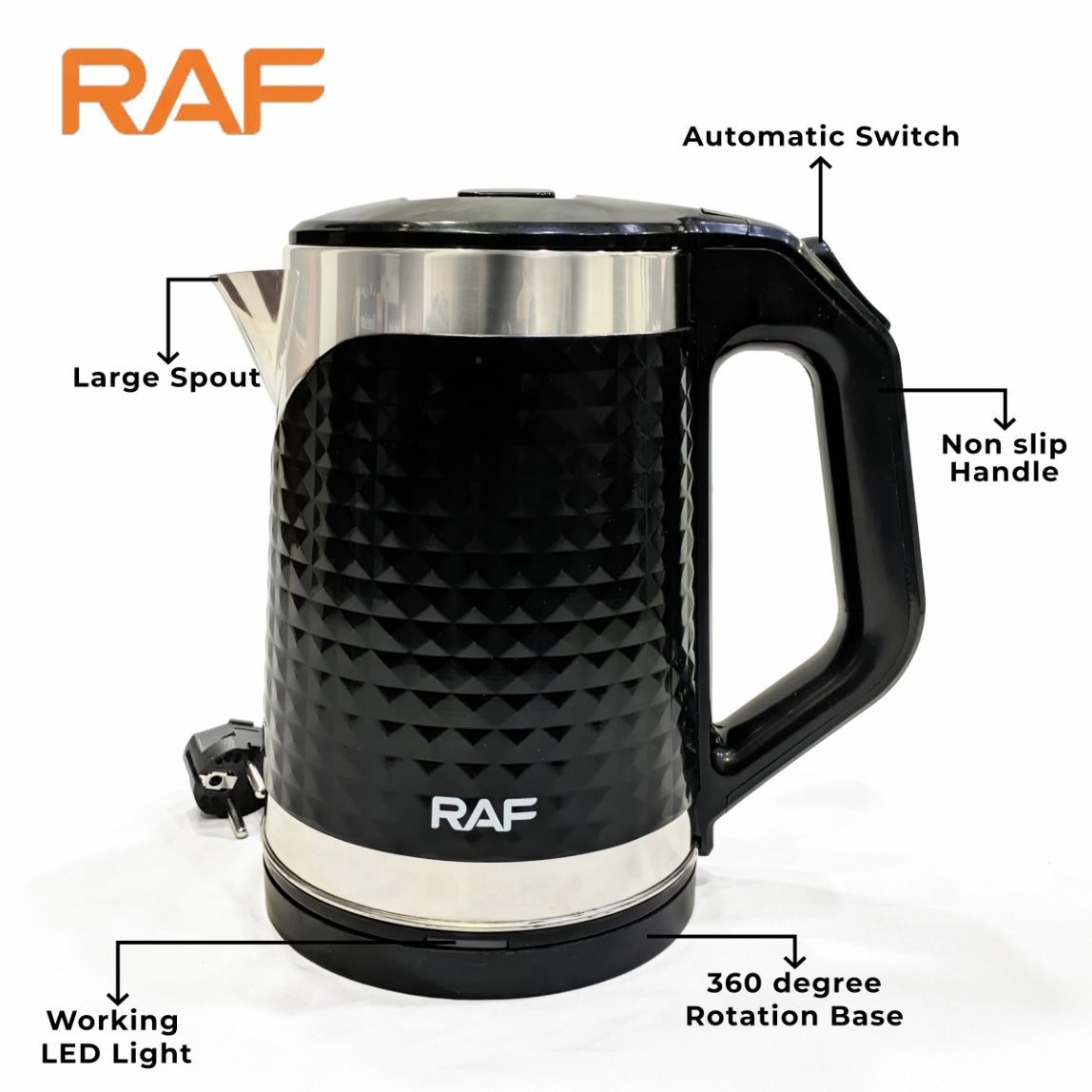 Raf Automatic Electric Kettle 2L R7875 – Cool To Touch & Stainless Steel – 2000W