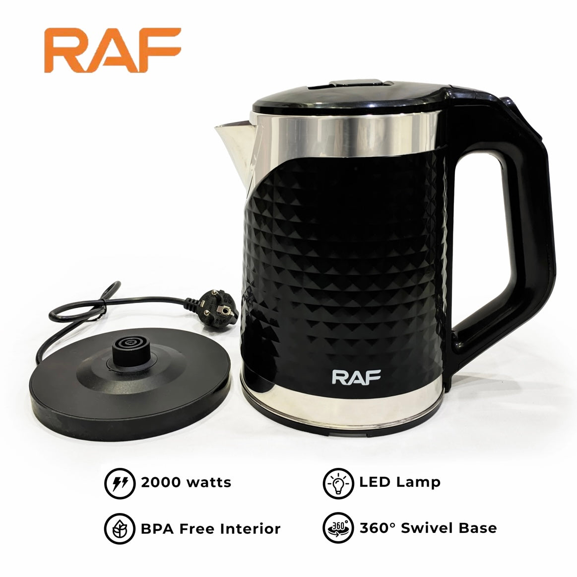 Raf Automatic Electric Kettle 2L R7875 – Cool To Touch & Stainless Steel – 2000W