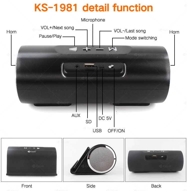 Kisonli KS-1981 Party Speaker Bluetooth Super Bass Portable Mobile Phone Holder Portable Smart Speaker