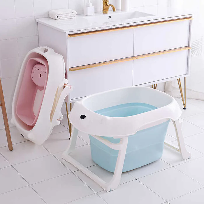 Foldable Baby Bath Tub with Bath Seat and Non-Slip Holder for Safety