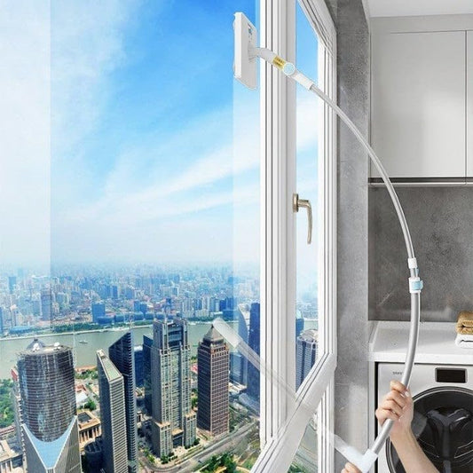 Window Cleaning Tool U Shaped l for External Window Washer with Telescopic Pole, Angle Adjustable Sponge Head and Squeegees