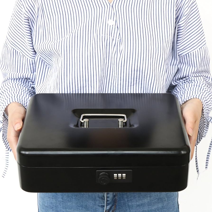 Large Metal Cash Safe Box with Money Tray