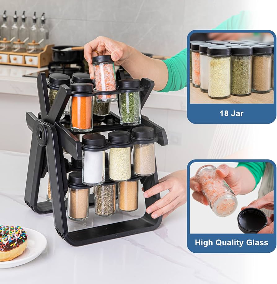 18 Jar Rotating Countertop Spice Racks Kitchen Shelf – ERL