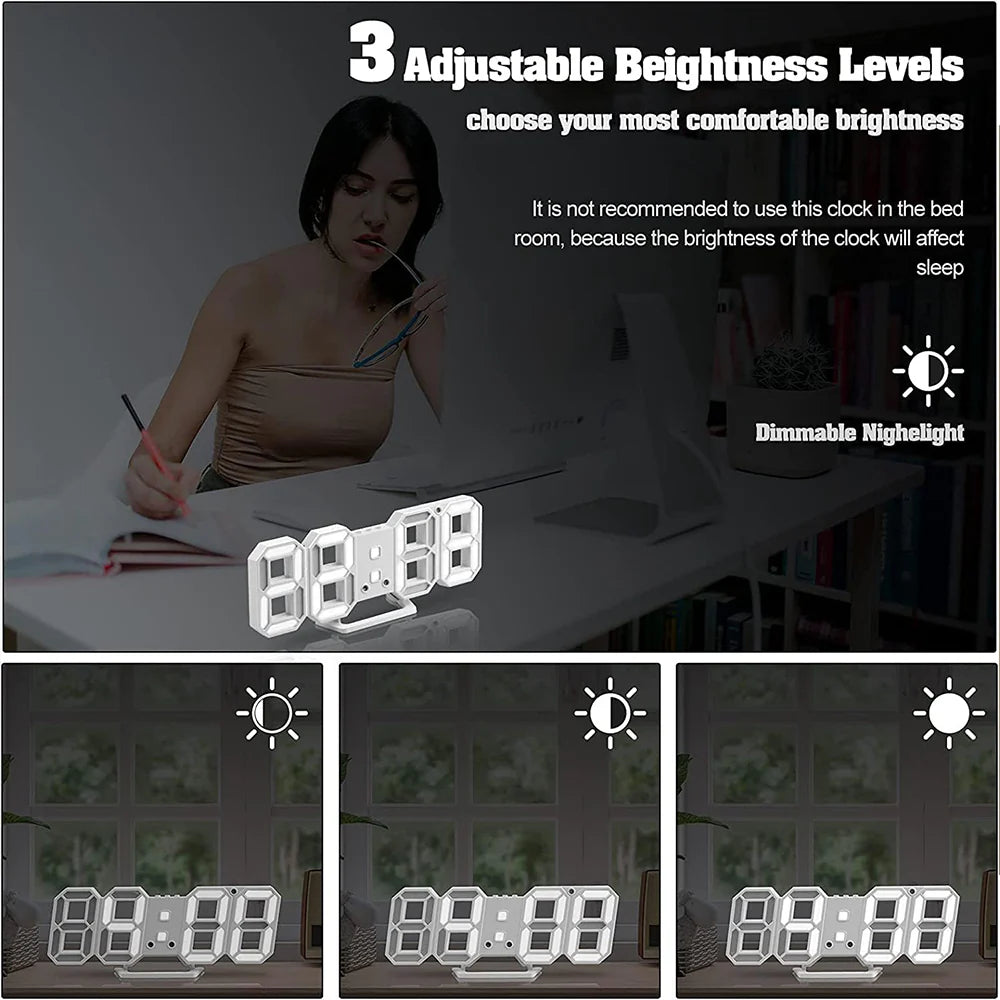 USB Digital 3D Alarm Clock, LED Numerals Time Clock With 3 Adjustable Brightness Levels