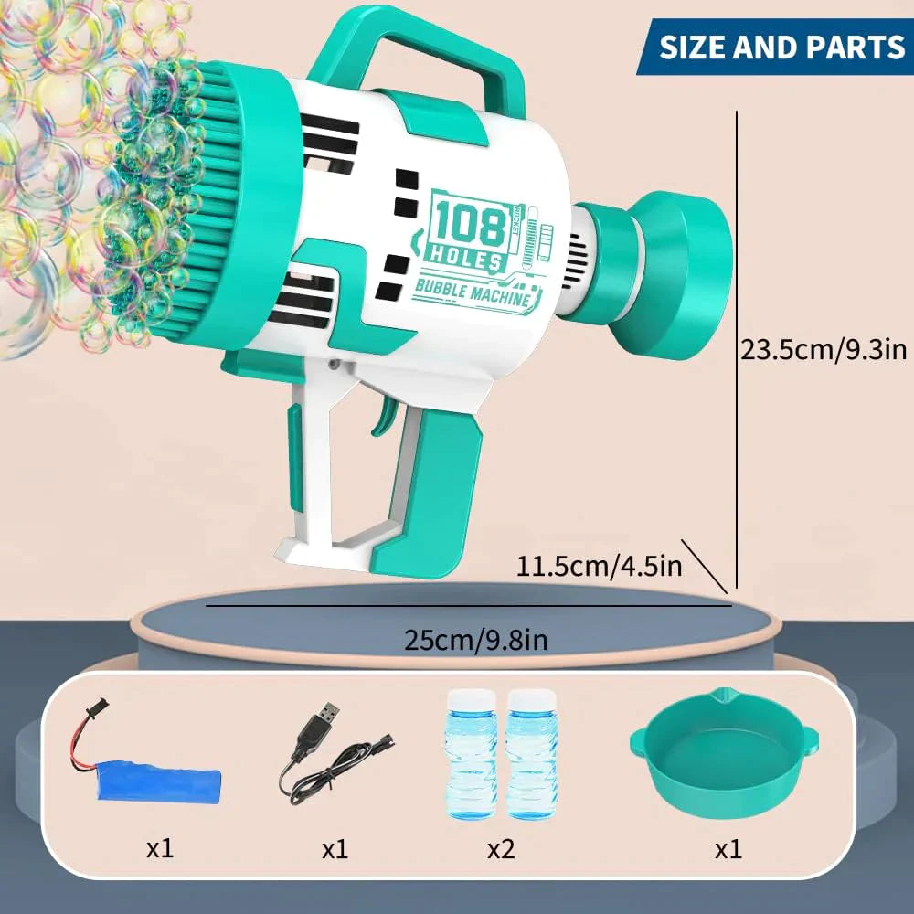 Bubble Gun 108 Holes With Colorful Lights For Kids Toys
