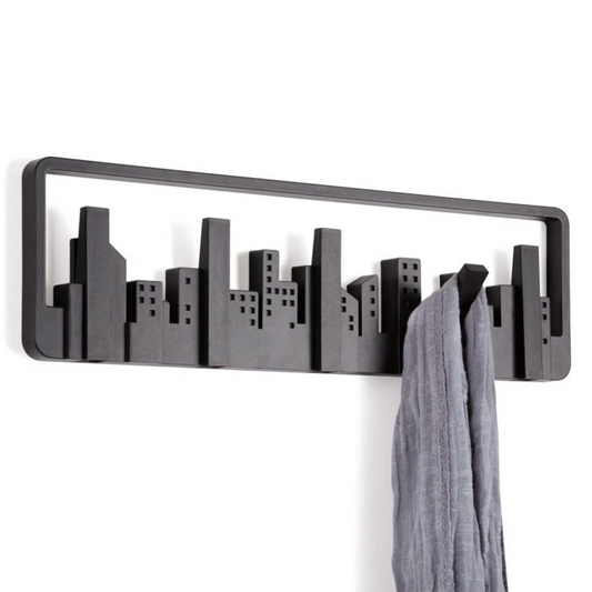 Wall-Mounted Coat Rack with Hooks - Key & Coat Holder (Black)