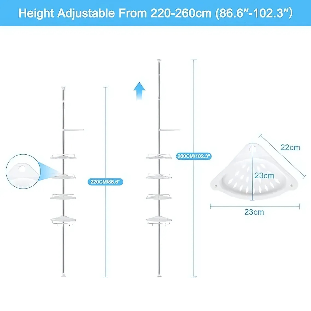 4 Tier Bathroom Corner Shelf with Towel Holder – Wall Mounted Storage Rack for Toiletries & Towels